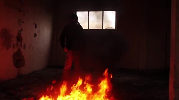 Anarchist Rebel Causing Fire Explosion — Stock Video