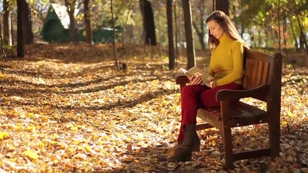 Chica leyendo al aire libre — Vídeo de stock