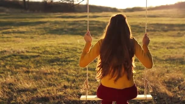 Lonely Woman on Swing — Stock Video