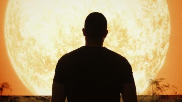 Wyobraźnia człowieka Podróżowanie koryta Przestrzeń sięgająca po Słońce Planeta Odkrycia Ekologia Globalne ocieplenie Czerwony Epic 8k — Wideo stockowe