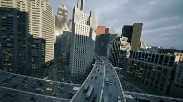 Metropolitan Downtown City Fly Highway Traffic Jams Financial District Human — Video Stock