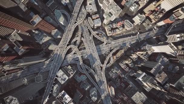 Metropolitan Downtown City Aerial Flight Highway Traffic Jams Business Finance — ストック動画