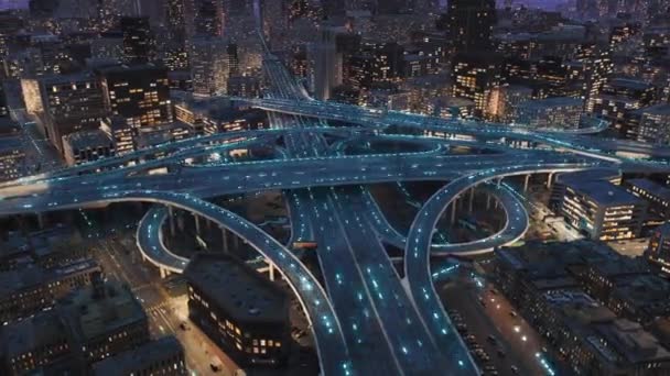 Digital Machine Learning Impulses Spreadung Metropolitan City Information Highway Autonomous — Stock video