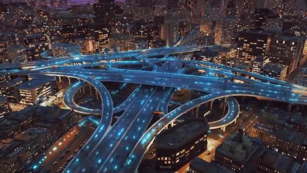 Digital Connections Spreadung Overpass City Highway Information Autonomous Vehicles Technologi — Stok video