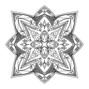 Soyut Mandala. Yetişkin boyama kitabı için siyah beyaz desen. Klasik dekoratif elementler. Doğulu desen, vektör illüstrasyonu.