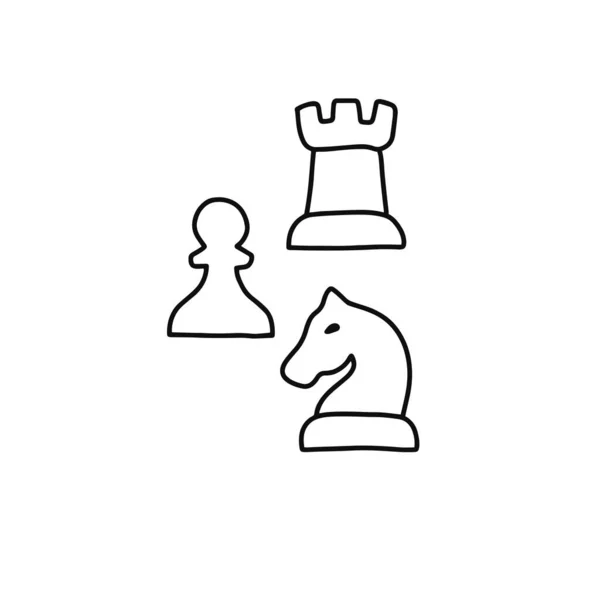 Schachikone Umrisszeichnung Isoliert Auf Weißem Hintergrund — Stockvektor