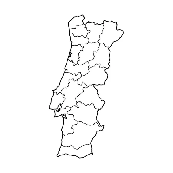 Mapa Contorno Portugal Com Distritos Fundo Branco Mapa Vetorial Com — Vetor de Stock