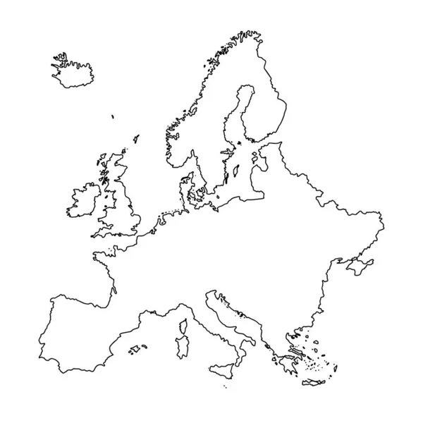 Avrupa Nın Ana Haritası Beyaz Arka Plan Konturlu Vektör Haritası — Stok Vektör
