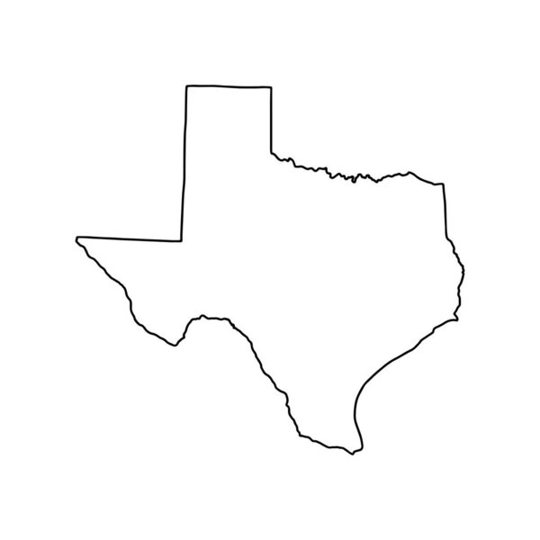 Outline map of Texas white background. Vector map with contour.