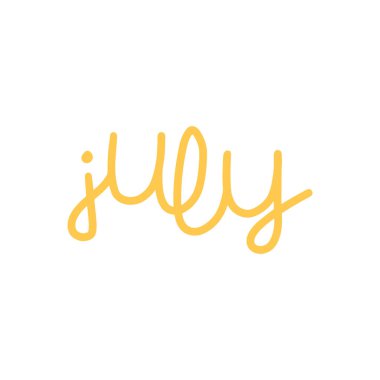 Temmuz 'da elle çizilmiş harfler. Takvim için temmuz ayı. Kış davetiyesi için mürekkep fırçası harfleri.