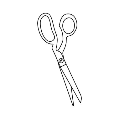 Taslak makas ikonu, karalama, siyah beyaz çizim. Vektör Stoğu illüstrasyonu.