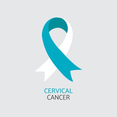 Cervical cancer awareness symbol. Teal and white ribbon, vector illustration.