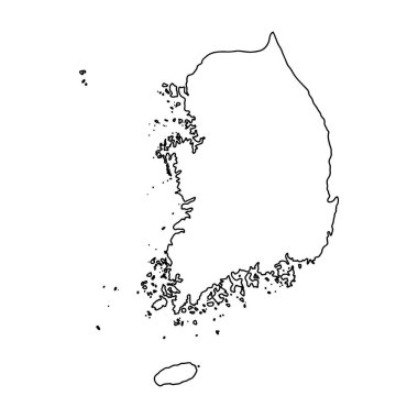 Kore 'nin beyaz arka planının ana hatları. Konturlu vektör haritası.