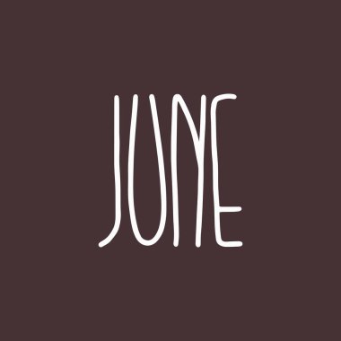 JUNE 'un el çizimi harfleri. Takvim için haziran ayı. Davet kartı, takvim, poster, broşür, reklam tasarımı için mürekkep fırçası harfleri.