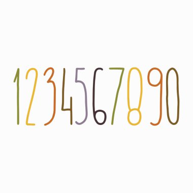 El çizimi harf numaraları. Davet kartı, takvim, poster, broşür, reklam tasarımı için mürekkep fırçası harfleri.