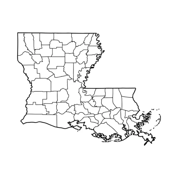 Louisiana Nın Beyaz Arka Planının Ana Hatları Konturlu Vektör Haritası — Stok Vektör