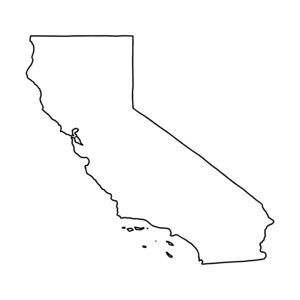 Kaliforniya Nın Beyaz Arka Planının Ana Hatları Konturlu Vektör Haritası — Stok Vektör