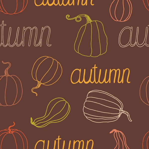 Hand Drawn Pumpkins Lettering Vector Seamless Pattern Vector Illustraation Can — Stock Vector