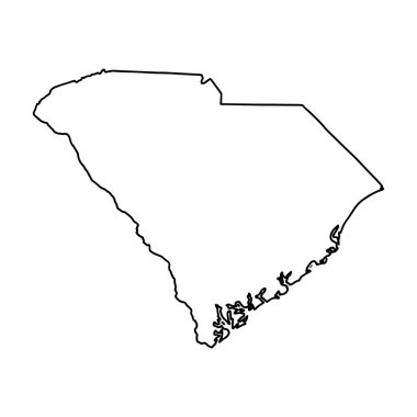 Güney Carolina 'nın beyaz arka planının ana hatları. ABD durumu, konturlu vektör haritası.