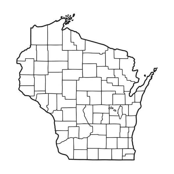 Mapa Contorno Fundo Branco Wisconsin Estados Unidos Mapa Vetorial Com — Vetor de Stock