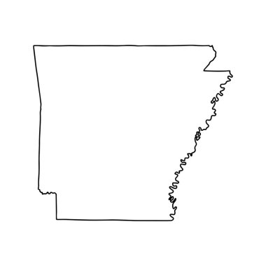 Arkansas 'ın beyaz arka planının ana hatları. ABD durumu, konturlu vektör haritası.