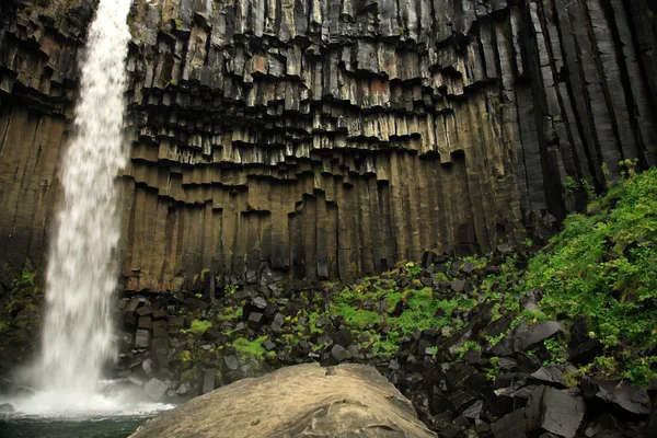 Svartifoss 瀑布和玄武岩列 图库图片