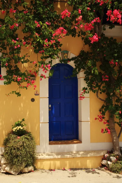 Bougainvillea crescendo em torno da porta — Fotografia de Stock