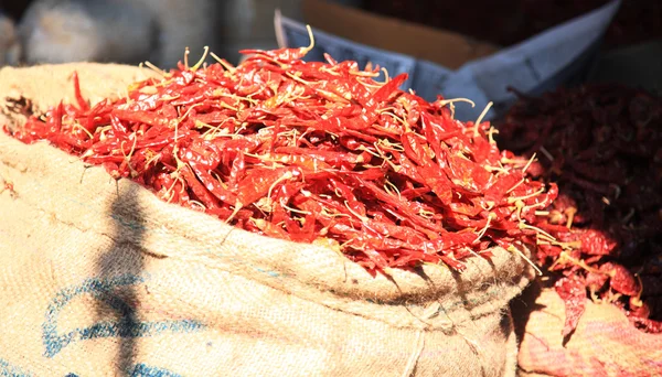 Getrocknete chilis auf dem indischen markt — Stockfoto