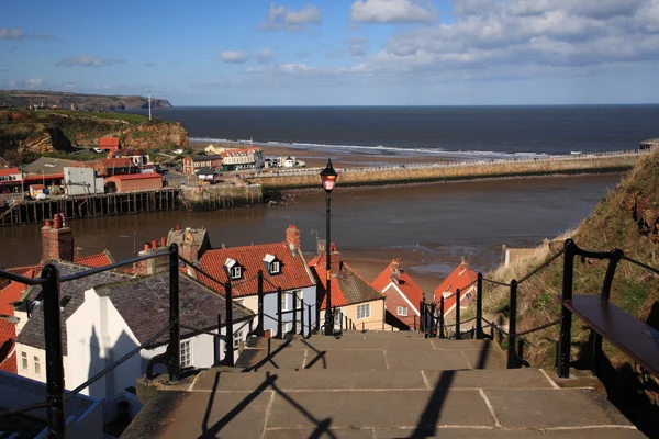 View down the steps to the harbour Whitby — Stock Photo, Image