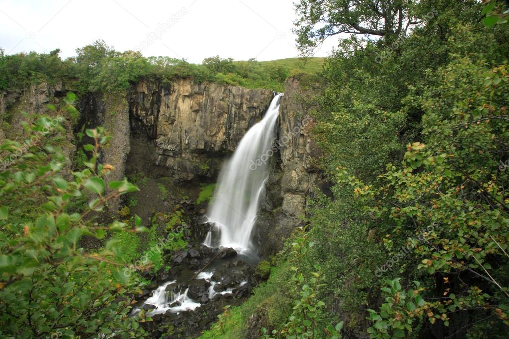 View of Hundafoss waterfall