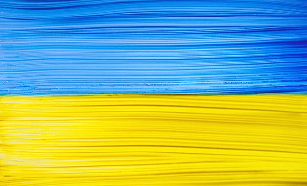 Photo Painting Ukraine Flag Window Ukraine Flag Brush Concept Color — стоковое фото