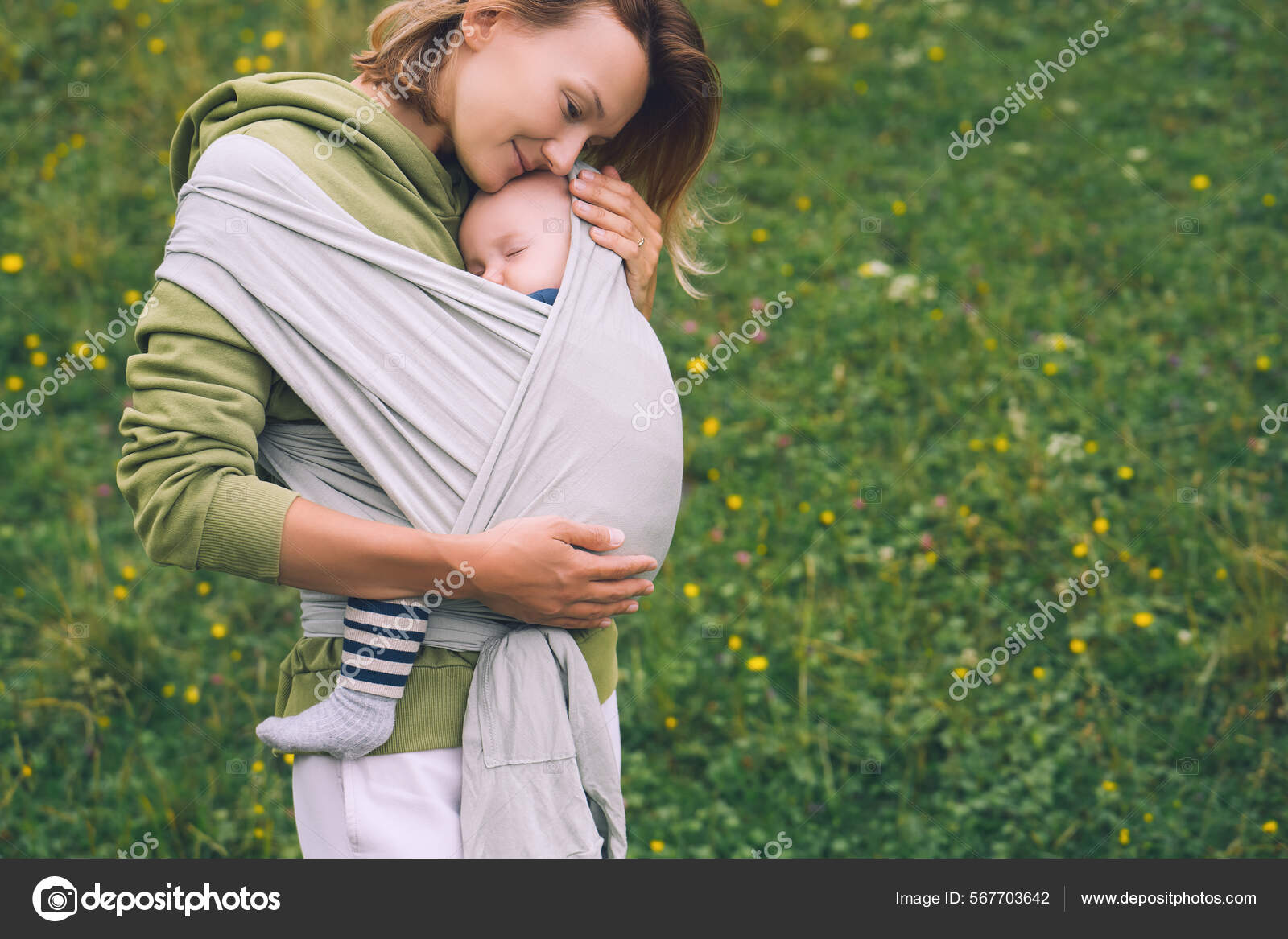 Babywearing Mother Baby Nature Outdoors Baby Wrap Carrier Woman Carrying  Stock Photo by ©NataliaD 567703642