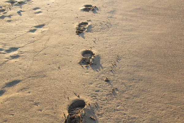 Voetafdrukken Het Zand Het Strand Tegen Achtergrond — Stockfoto