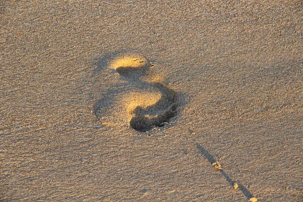 Impronte Sulla Sabbia Sulla Spiaggia Sullo Sfondo — Foto Stock