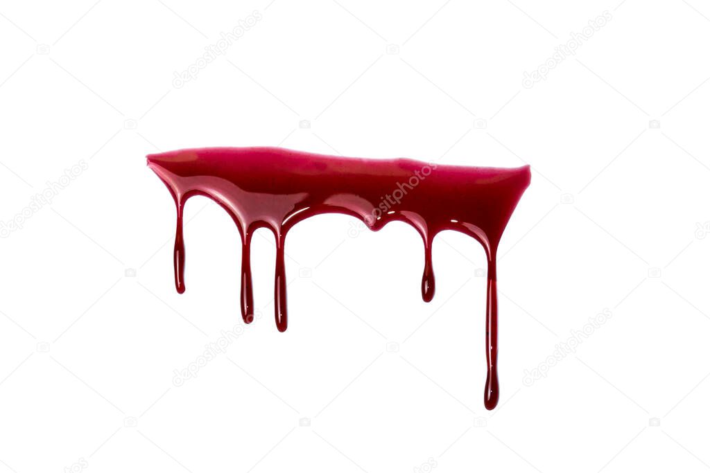 A blood spatter. A blood flowing down. Bloody pattern. Concepts of blood can be used in design. Dirty and dust inside blood.