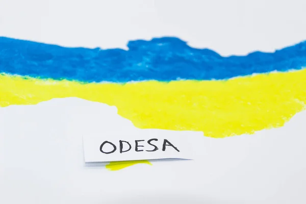 Mapa Ucraniano Colores Azul Amarillo Con Pancarta Con Palabra Odesa —  Fotos de Stock