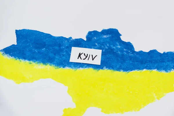 Mapa Ucraniano Colores Azul Amarillo Con Pancarta Con Palabra Kyiv —  Fotos de Stock