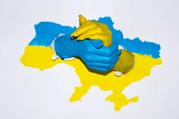 Dessin Carte Ukraine Bleu Jaune Avec Des Mains Féminines Qui — Photo