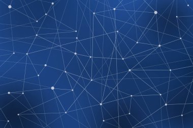 Teknoloji bağlantısı soyut çizgiler ve mavi arkaplandaki noktalar. Dijital veri ve noktalı büyük veri kavramı.