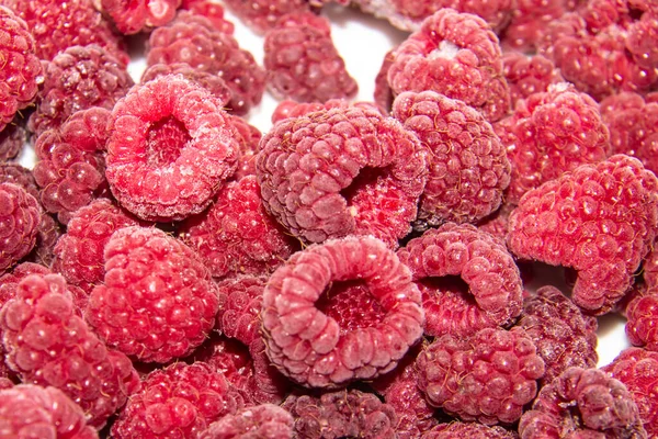 Background Red Frozen Raspberries Natural Frozen Berry Raspberries — Stock Photo, Image