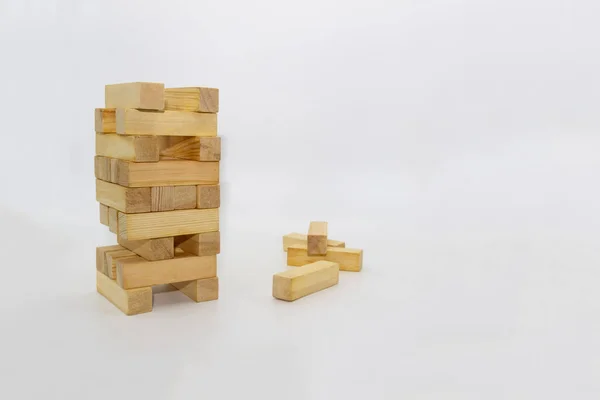 Tower Wooden Block Builds Tower Wooden Blocks White Background Wooden — Stock Photo, Image
