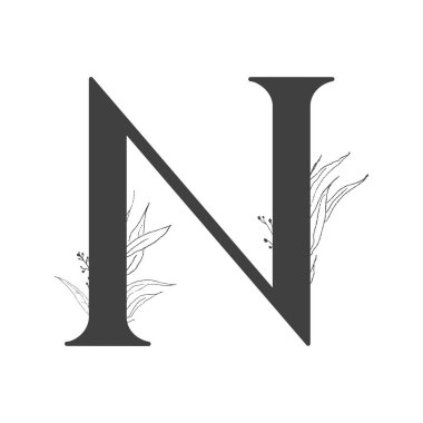 Vektör çiçek alfabesi. Nikah davetiyelerinin dekorasyonu, kartvizitler, çiçekçilerin kartvizitleri. Sanat tarzında ince dallar ve yapraklar.