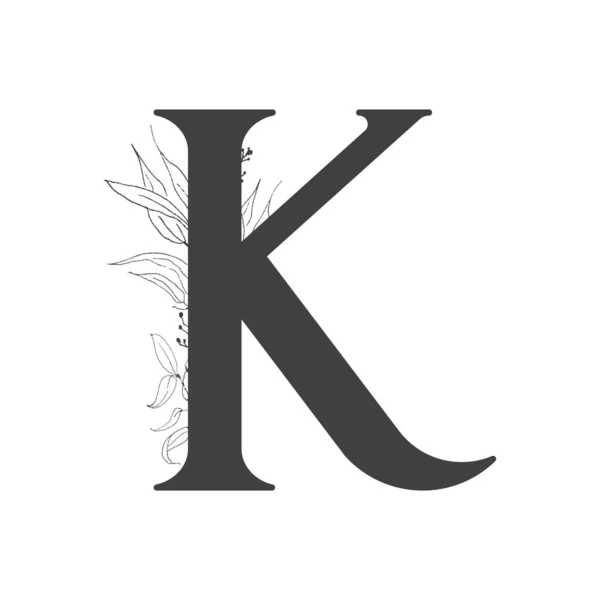 알파벳 초대장의 디자인 플로러의 줄타기 스타일로 잔가지와 잎줄기 — 스톡 벡터