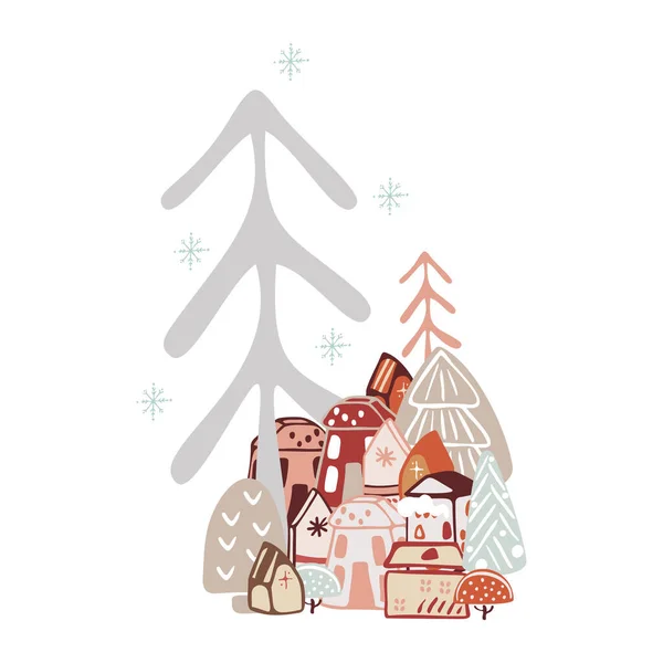 Boho Winter Holidays Elements Hand Drawn Style Christmas Vector Decoration — Stock Vector
