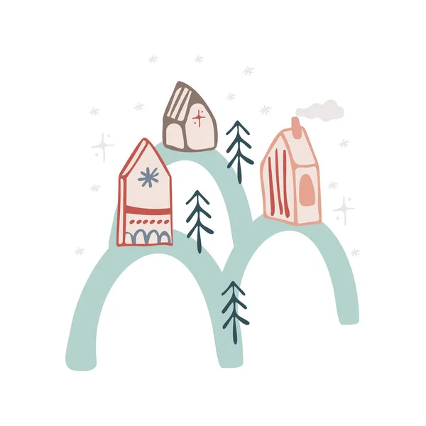 Boho Elementos Vacaciones Invierno Estilo Dibujado Mano Decoración Vectorial Navidad — Archivo Imágenes Vectoriales