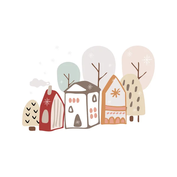 Boho Winter Holidays Elements Hand Drawn Style Christmas Vector Decoration — Vetor de Stock