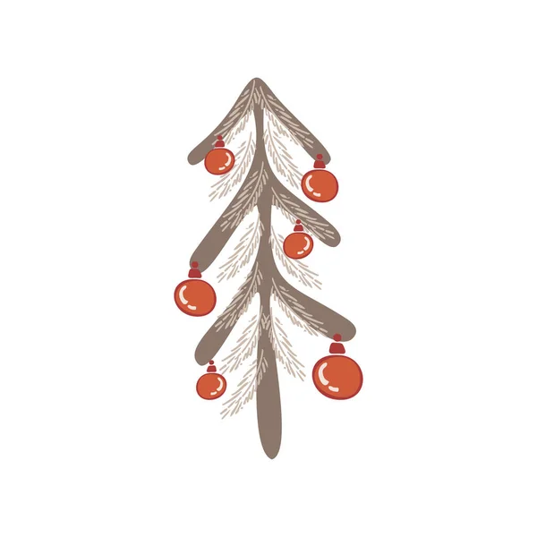 博豪冬季假期元素手绘风格 圣诞节矢量装饰 斯堪的纳维亚印刷与圣诞节树和装饰元素的复古色彩 招贴画 邀请函设计 — 图库矢量图片