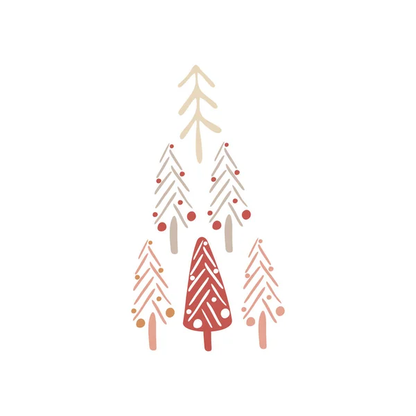手描きスタイルでボホール冬の休日の要素 クリスマス ベクトルの装飾 北欧のクリスマスの風景 クリスマスツリーやレトロな色の雪 グリーティングカード ポスター 招待状 ベビープリントデザイン — ストックベクタ