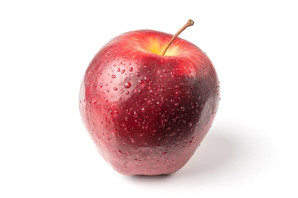 흰색 바탕에 물 방울과 빨간 사과 — 스톡 사진