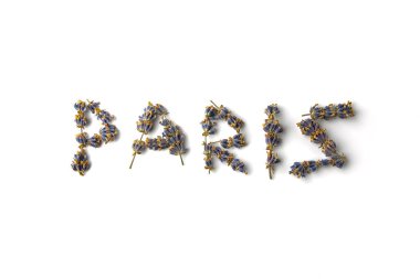 the word paris from lavender twigs on a white background
